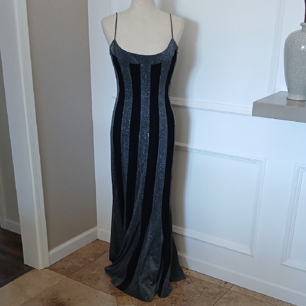 NWT Vintage Y2KBari Jay Black and Silver Mermaid Maxi Dress